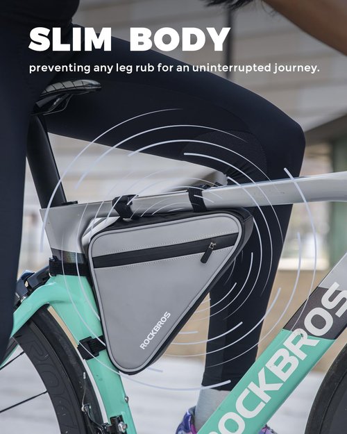 ROCKBROS Bike Frame Bag Reflective Bicycle Triangle Bag with Two Side Pockets Strap-On Under Top Tube Storage Pouch Bike Accessories for Adult (0.9L)