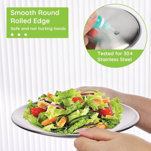 Offiper 8 Stainless Steel Plates, 7.8 inch 304(18/8) Metal Camping Plate, Reusable Food Serving Dish Snack Eating Dishes Round Shatterproof Plate Silver Dinnerware for BBQ Dinner Oven Dishwasher Safe