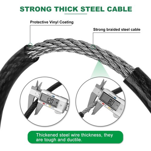 DAOSEC 10 ft x 1/2" Heavy Duty Cut-Proof Security Cable | Flexible Vinyl-Coated Braided Steel with Looped Ends | Weatherproof Anti-Theft Locking Cable for Bikes, Gates, Kayaking & Outdoor Equipment
