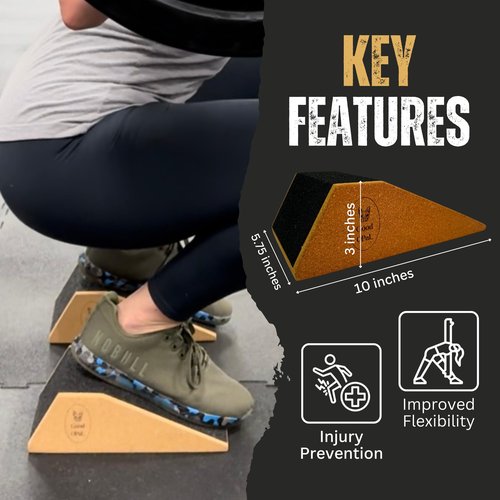 Squat Wedge -Squat Wedge Block-Extra Large SIze-Slant Board for Calf Stretching-Heel Elevated squats w/Non-Slip Grip, Anti-Slip Cork-Lightweight Home Gym Accessories-Yoga Blocks