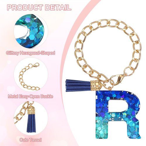 PATIKIL Letter Charm for Stanley Tumbler Cup, Cute Initial R Charm Accessories for Stanley Tumbler Handle Keychain Personalized Charm for Women, Blue