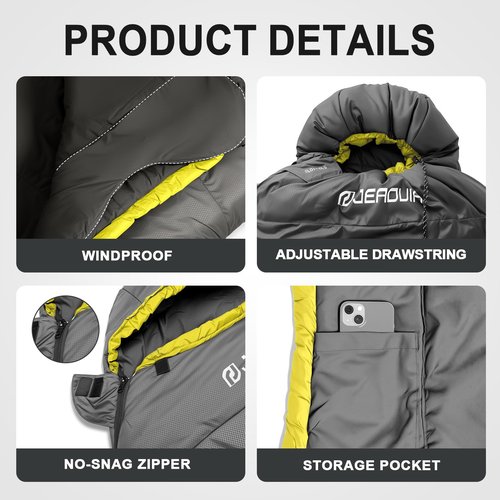 Cold Weather Mummy Sleeping Bag, Winter Sleeping Bag, 40-50℉ Sleeping Bags for Adults, Waterproof Lightweight Sleep Bag, Camping Gear for Backpacking Hiking Travel & Other Outdoor Activities