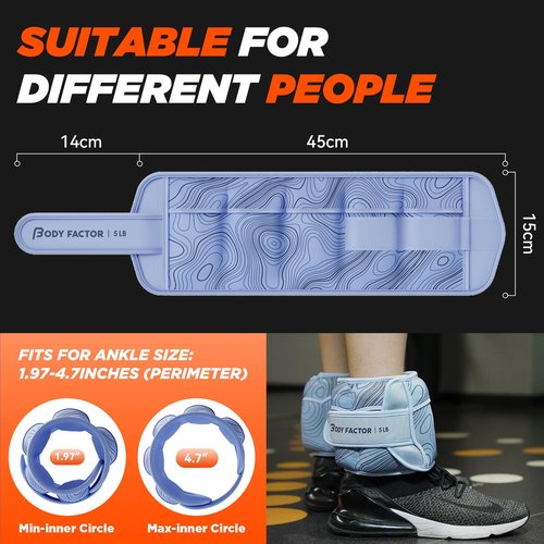 Body Factor Wrist Ankle Weights for Women,Arm & Leg weights for Walking, Set of 2(1 lb/2 lb/3lb/4lb/5lbs Each), Comfortable Wrist and Ankle Weights for Running, Yoga, Dance, Pilates
