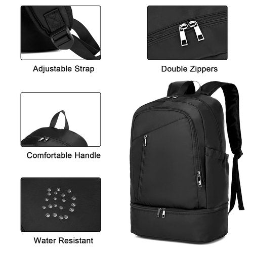 seyfocnia Gym Backpack for Men,Waterproof Backpack With Shoe Compartment Lightweight Travel Backpack Sports Backpack Casual Daypack Backpack-Black