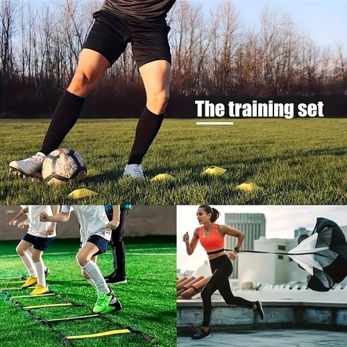 Agility Ladder Speed Training Equipment Set 20ft Agility Ladder, 4 Steel Stakes,12 Soccer Cones, Running Parachute and Carry Bag, Speed Training Equipment for Soccer Football Basketball (Red)
