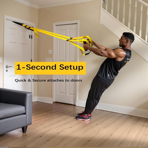 FITKIT Suspension Bodyweight Fitness Training Kit, Full Body Workouts Home Gym Resistance Trainer Straps for Total Body Workouts (Yellow)