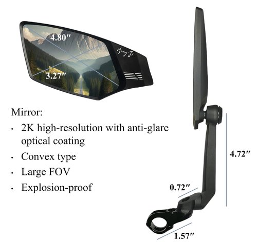 Hong Ji Bike Handlebar-mounted Mirror, New type, Large FOV 2K HD High-Resolution, Anti-Glare, Shatter-Proof, Nylon Fiber Frame, Highly Adjustable, 22.2mm Handlebar Diameter fit(Left_Silver, EV016)