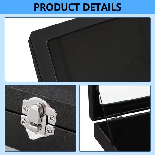Chris.W Pin Display Case with Wood Frame, Dustproof Shadow Box Pin Storage Containers, Black Pin Collection Holder for Enamel Pin, Military Medals, Jewelry Pins, Pin Badge Collection, Rings (Black-M)