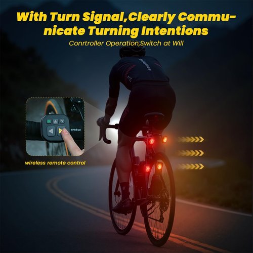 WhiteRhino Bike Lights System-Turn Signal,Taillight&Headlight,Sync Front&Rear Bike Light for Night Riding,3+2+1 Light Modes Rechargeable Bicycle Light with Remote Controller,IP67W/P Day/Night Mode,4pc