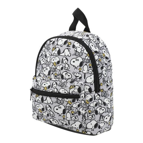 Bioworld Peanuts Snoopy & Woodstock Fuax Leather 10.6" Gray Mini Backpack