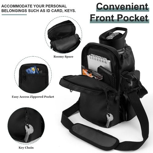 JRQCSJY Water Bottle Holder with Strap, 32/40oz Insulation Water Bottle Carrier Bag with Phone Pocket, Water Bottle Sling Bag Crossbody Water Bottle Holder for Hiking Walking(Black)