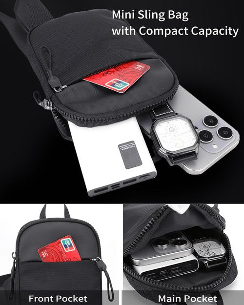Suyzufly Crossbody Bag for Men Women Waterproof Sling Bag Casual Portable Chest Bag for Travel Workout Hiking Mini Sling Bag Black