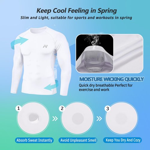 MEETWEE 5 Pack Compression Shirt Men, Long Sleeve Compression Shirts for Men, Base Layer Men Compression Undershirts - M