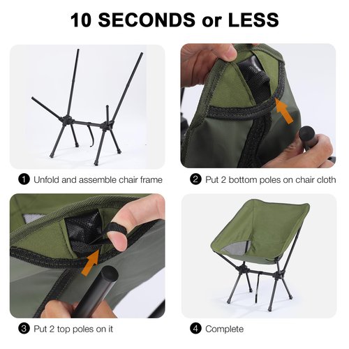 Outplea Folding Portable Camping Chair, Lightweight Foldable Outdoor Chair for Sports, Backpacking Beach Chair for Adults, Green