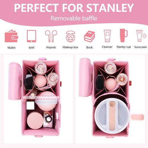 Stanley Cup Purse, Crossbody Bag with Water Bottle Holder, Adjustable Women Shoulder Strap for Stanley Cup Tumbler 40 oz (Pink)