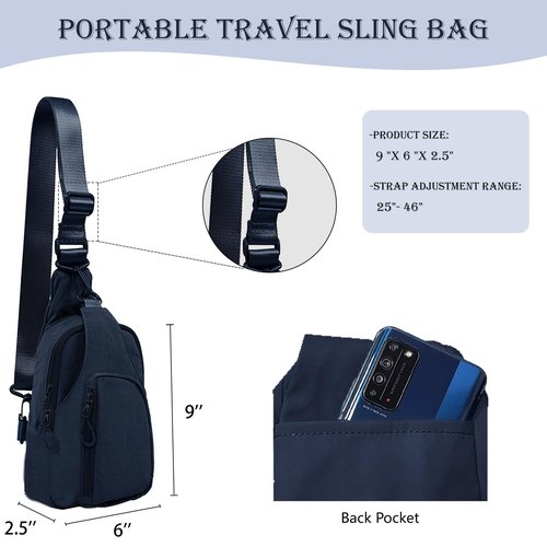 BAKLUCK Small Sling Bag for Women Men, Small Crossbody Sling Bag with Adjustable Straps Daily Chest Bag Lightweight Casual Backpack for Traveling Hiking Blue