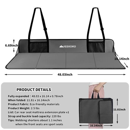 YEEKORO Car Rear Seat Mattress Extension Plate, Foldable Car Back Seat Extender,Portable Mattress for Sleeping, Increase Travel Trunk Space and Car Bed Camping Space for Car, SUV, Model Y/3