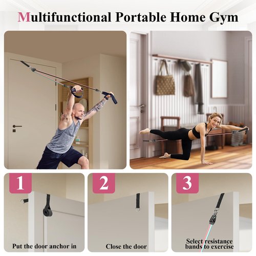 Ligebul Pilates Bar Kit with Resistance Bands, Pilates Bar with AB Roller Multifunctional Exercise Stretch Fusion Bar Equipment for Home Workouts Women and Men