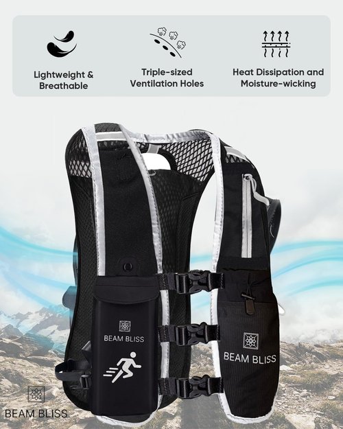 Running Vest for Men, Lightweight Womens Running Vest with 500ml Soft Flask, Adjustable Chest Straps Running Water Vest with 7 Pockets,Breathable Running Backpack for Trail Running, Marathons, Cycling
