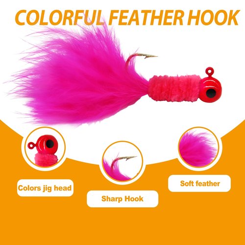 INFISHCEO 50PCS Crappie Fishing Jigs Hook Kit Feather Hair Jigs for Crappie Fishing baits Lures Panfish Trout 1/8 1/16 1/32 oz
