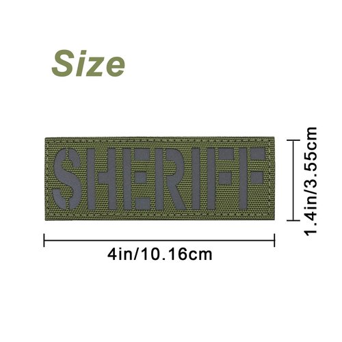 uuKen Sheriff Patch Reflective Laser Cut 4x1.4 inch with Hook and Loop for Vest Bags Backpacks Jackets (RF OD Green and Black, S 4"x1.4")