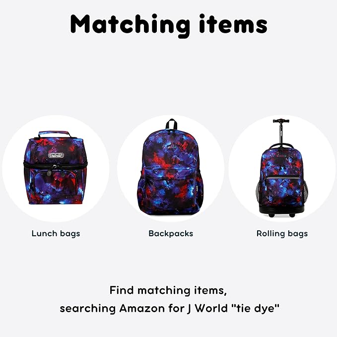 J World Corey Kids Lunch Bag. Insulated Lunch-Box for Boys Girls, Tie Dye