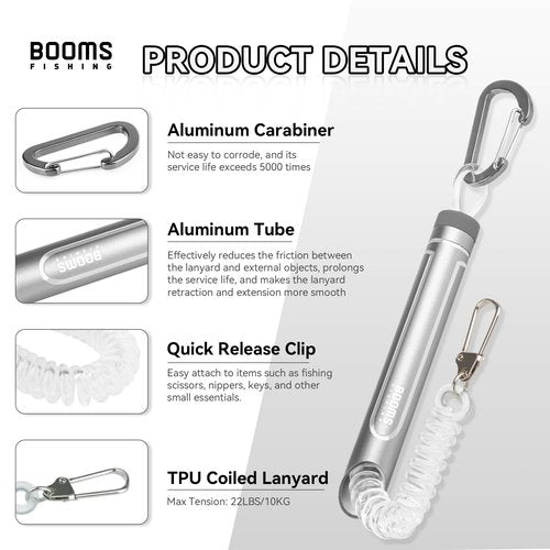 Booms Fishing Tube Coiled Lanyard: T09 Retractable Fishing Lanyard - 2PCS Gray Tool Coil Lanyard for Fly Fishing,Kayak Fishing, Camping, Backpacking or Other Outdoor Activities or Daily Use