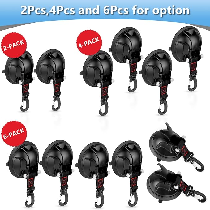 Vashly 4Pcs Upgraded Suction Cup Hooks,Heavy Duty Suction Cups with 360 °rotatable Hooks,Strong Vacuum Suction Cups with Hooks for Shower Wall,Car Awning Boat Camping Window Glass