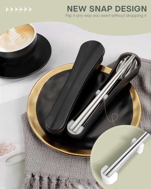 2 Pack Travel Utensils with Case, PHILIPALA Portable Reusable Silverware Set for Lunch Work Picnic, 18/8 Stainless Steel Camping Cutlery Set Includes Fork Spoon Chopsticks(Silver)