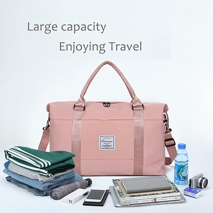 KARRESLY Travel Duffel Bag for Women,Shoulder Weekender Overnight Bag Sports Gym Tote Bag,Waterproof(Beige)