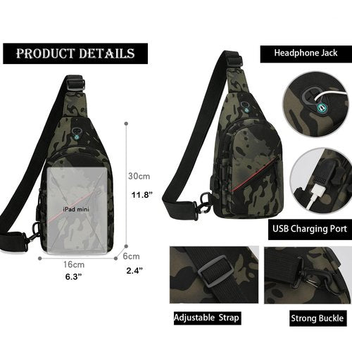 JENAGREEN Small Crossbody Sling Backpack Sling Chest Bag,Adjustable Cross Body Bag Chest Shoulder Bag Daypack Fanny Pack for Travel Hiking