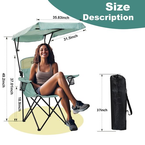 YOUNG WOOD Portable Camping Chair Beach Chair with Shade Canopy, Fold Lightweight Oversized for All, Easy to Open and Close Without Installation, Side Pocket Design for All Outdoor Activities,Blue