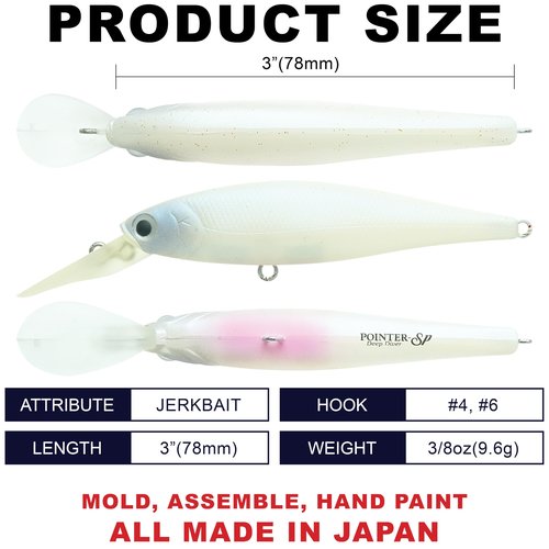 Lucky Craft Pointer 78DD Fishing Lures for Freshwater, 3" Suspending Jerkbait, Trout, Bass Lures, Tournament Winning, Premium Lake Fishing Gear, 545 NC French Pearl Sakura