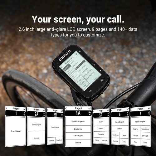 COOSPO CS500 Bike Computer Wireless, 2.6 Inch LCD GPS Cycling Computer with Route Navigation, Bluetooth5.0 ANT GPS Bicycle Speedometer with Auto-Backlight, Support Bike Radar & 45H Battery Life