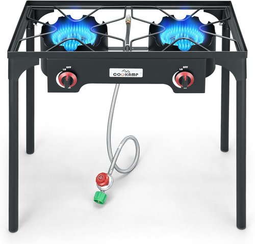 High Pressure Triple Propane Burner Outdoor Propane Camping Stove with 0-20 PSI Adjustable High Pressuer Regulator and Steel Braided Hose 3 Burner Stove Brewing Supply SA3500