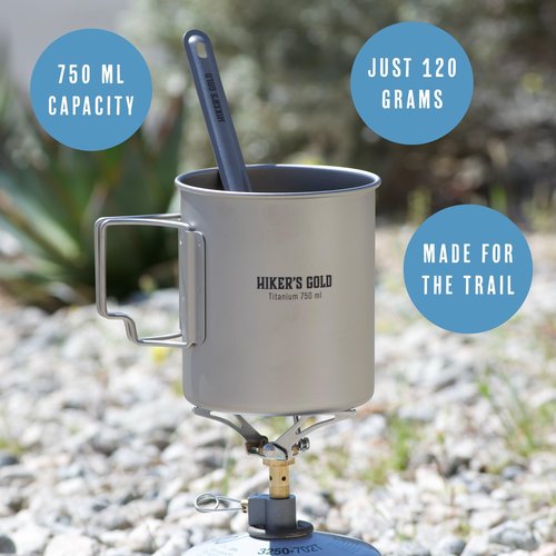 Hiker's Gold 750 ml Titanium Pot for Backpacking, Camping, Hiking