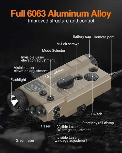 Mlok and Picatinny Mounted Tactical Flashlight Green Laser Infrared(IR) Laser 3 in 1 Combo, 1200 Lumen Light with Remote Pressure Switch for Rifle