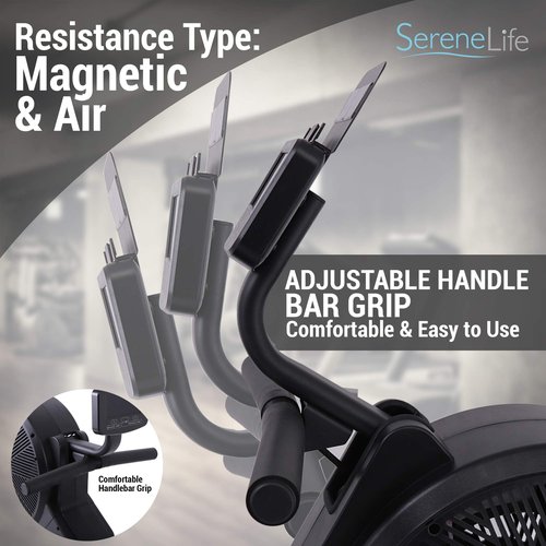 SereneLife Exercise Folding Rowing Machines Magnetic - 16Level Magnetic & Air Resistance Rowing Machine, Foldable Travel Portable Rower Fitness Machine with Bluetooth, LCD, App Compatible