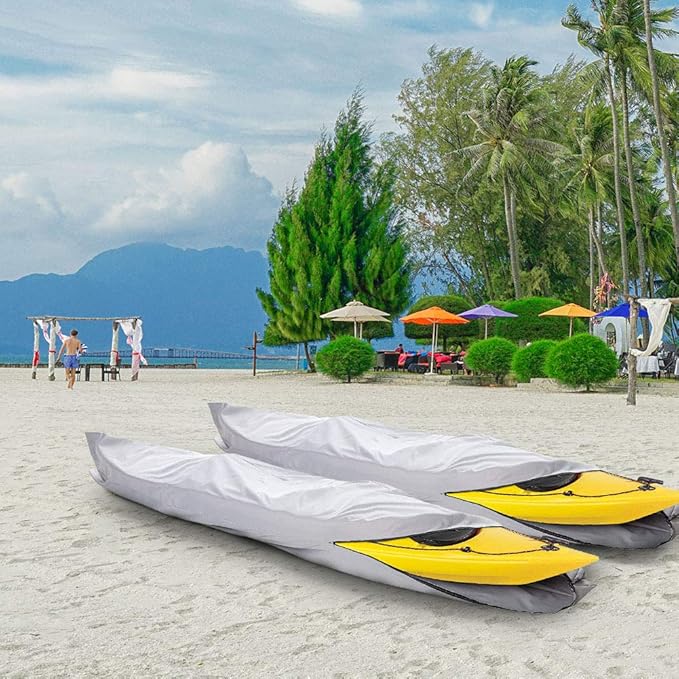 iCOVER 10ft Kayak Cover- Water Proof 600D Heavy Duty Kayaks/Canoe Covers Fits Canoes or Paddleboards up to 10ft Long and Beam Width up to 27in, Grey