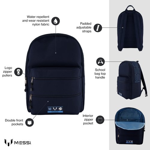 Messi Lifestyle Backpack, Bookbag with Pockets & Adjustable Straps, Dark Blue, One Size