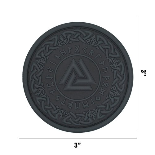 ATHIPATCHES Military Morale Patch - Black Viking Odin Valknut Symbol Celtic Art PVC Rubber Tactical Emblem with Hook and Loop Fastener Backing, PMP001
