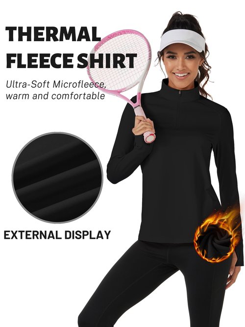 TACVASEN Women's Fleece Pullover Quarter Zip Sweatshirt Thermal Shirts Long Sleeve Running Tops Black,S