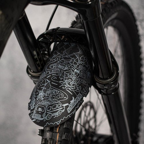 Riesel Design - Front Bike Fender for Face and Suspension Fork Protection - Secure Fit, for Enduro, Trail, All Mountain, Cross Country, Freeride, Downhill or E-MTB - Schlamm:PE - Vanlife