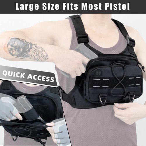 Outdoor Sports Chest Bag for Men with Phone Holder, Breathable Running Chest Pack Fits Most Pistols,EDC Travel Running Vest Pouch, Tactical Chest Bag for Hiking, Workout, Cycling and Walking Dog