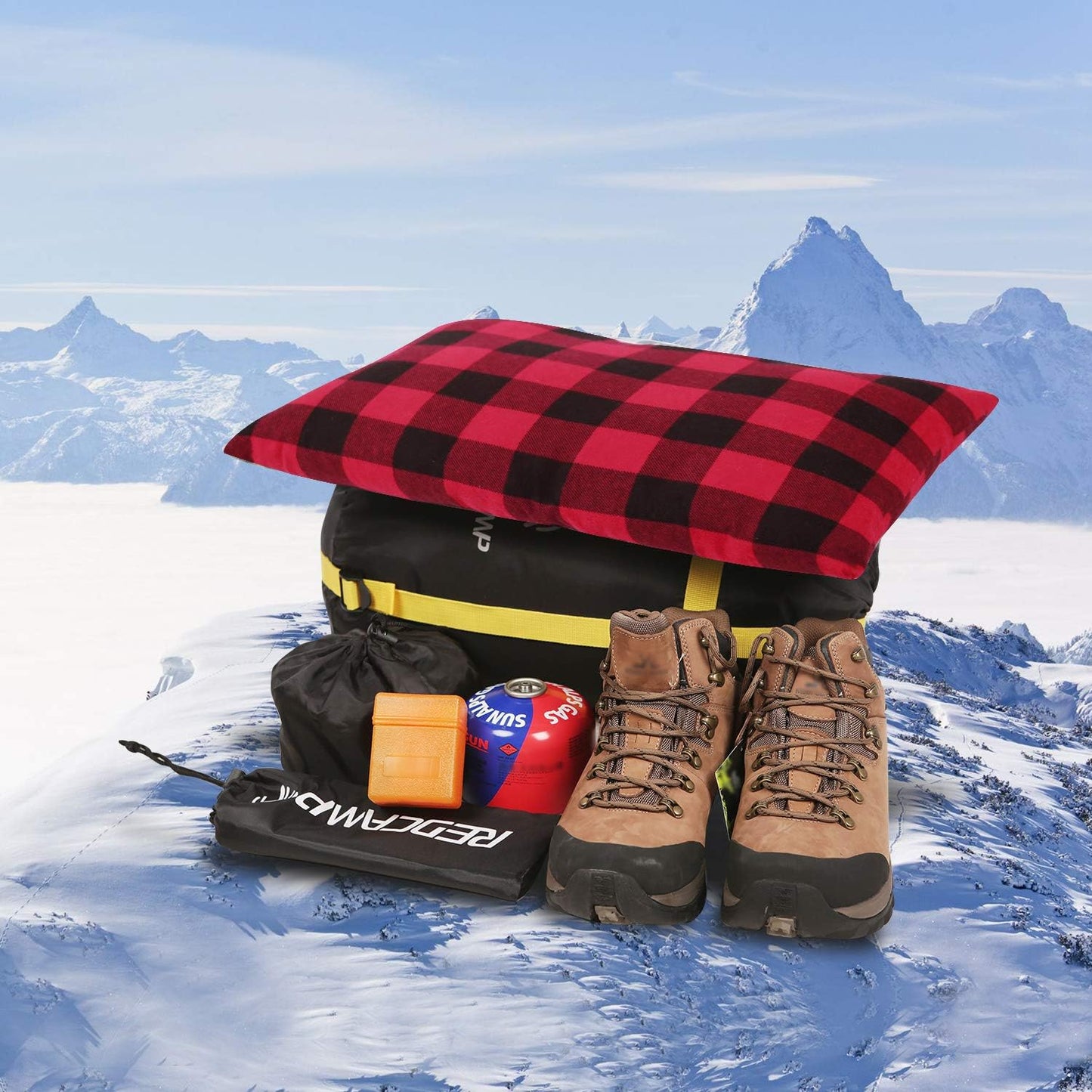 REDCAMP Small Camping Pillow Lightweight and Compressible, Flannel Travel Pillow with Removable Pillow Cover, 2 Pack