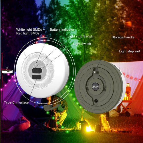 Camping String Lights Rechargeable, Upgraded 3000mAh Portable Outdoor 32.8ft with 18 Lighting Modes, Max Lasts Up to 16 hrs Waterproof Tent Lights for Outdoor Camping (RGB Light(APP Control))