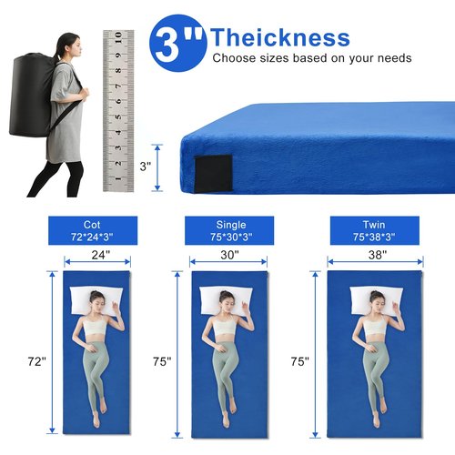 Lxotvae Memory Foam Camping Mattress pad, Comfortable Thick Floor Sleeping Mat for Adults with Waterproof and Non-Slip Bottom, Portable Roll Up Mattress for Sleepover Guest,Cot Mad for Car Camping