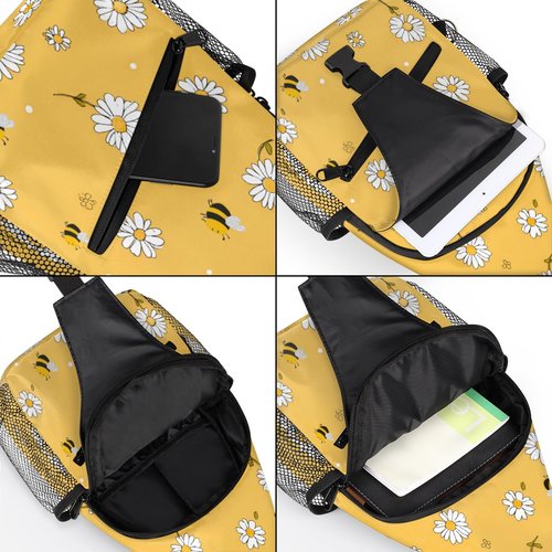 UOYO Cute Bee Sling Bag, Flower Daisy Crossbody Shoulder Backpack Chest Bag Travel Casual Daypacks for Women Men