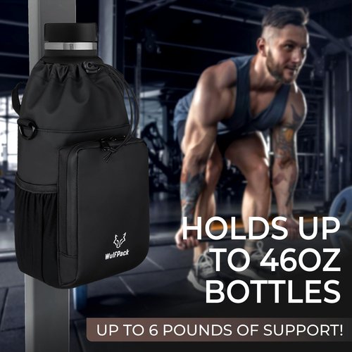 WulfPack Magnetic Gym Bag, Magnetic Bottle Bag, Water Bottle Carrier Holder with Large Phone Pockets, Large Pockets, Gym Bag, Work, and Sports (Black)