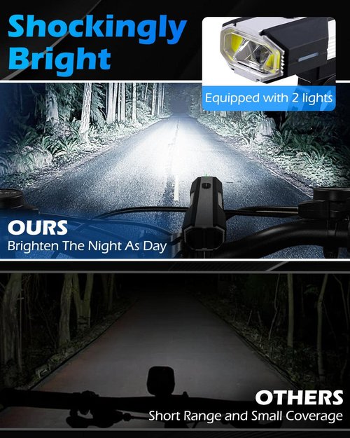 Voph Bike Lights, 6+4 Modes Rechargeable Type-C Bike Light for Night Riding, Anti-Dazzle High Lumen LED Bike Lights Front and Rear, Bicycle Light Set Front and Back for Kids, Road, Cycling, Biking